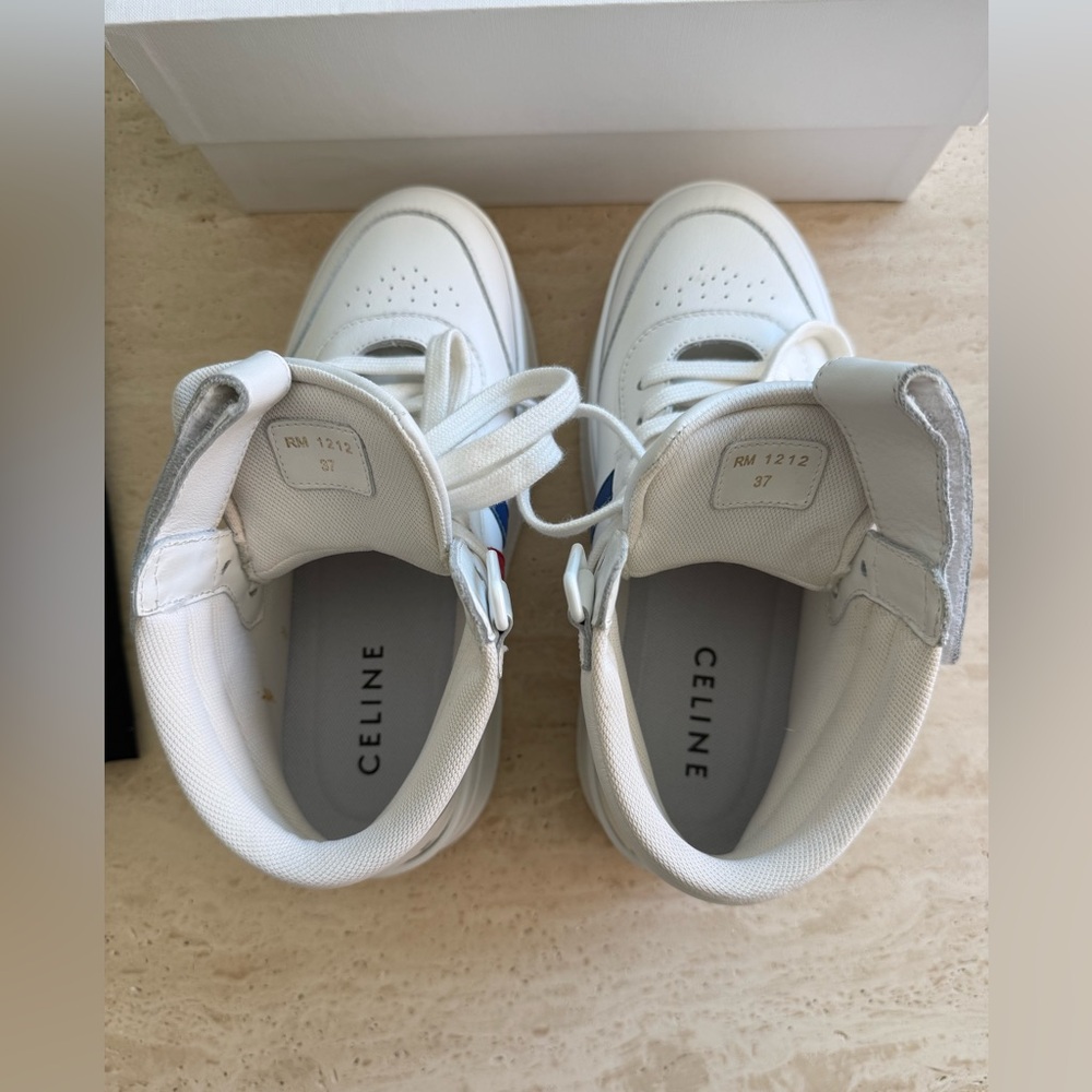 New Celine Mid Lace-up White Calf Skin Sneakers Size:37 - Picture 11 of 16